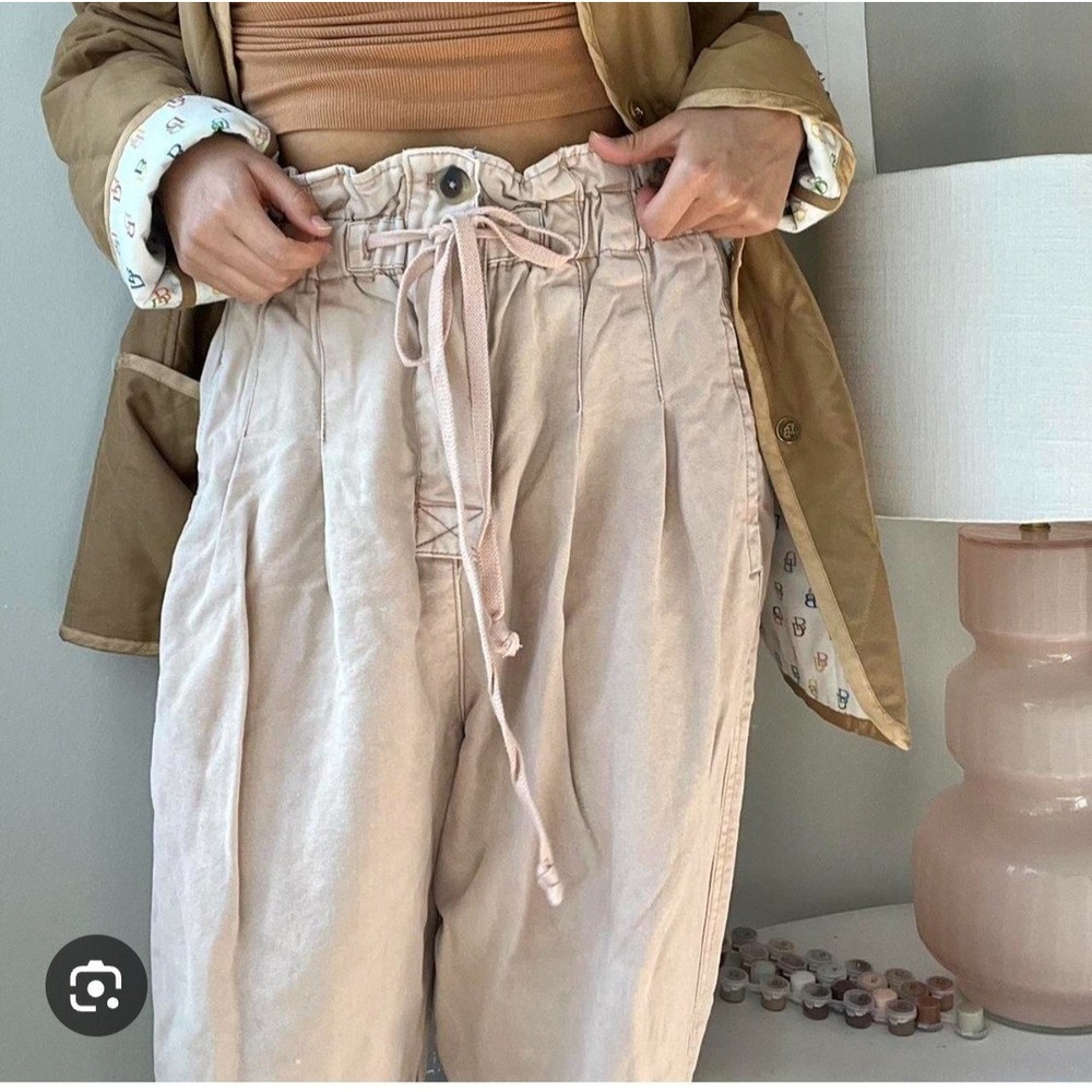 Free People Margate Pleated Trouser Pants Pink paper bag cotton Straight Small